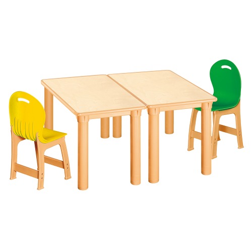 안전 자작합판 사각 2조각 2인 책상의자세트(노랑+초록 파스텔의자)
