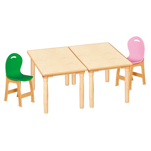 안전 자작합판 대형 사각 2조각 2인 책상의자세트(초록+분홍 파스텔의자)