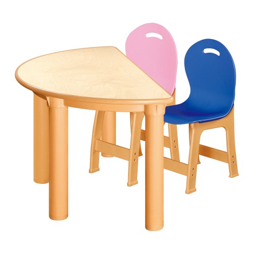 안전 자작합판 반달 1조각 2인 책상의자세트(분홍+파랑 파스텔의자)
