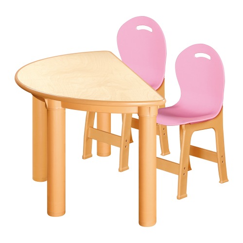 안전 자작합판 반달 1조각 2인 책상의자세트(분홍 파스텔의자)
