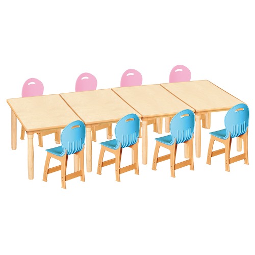 안전 자작합판 대형 사각 4조각 8인 책상의자세트(분홍+하늘 파스텔의자)