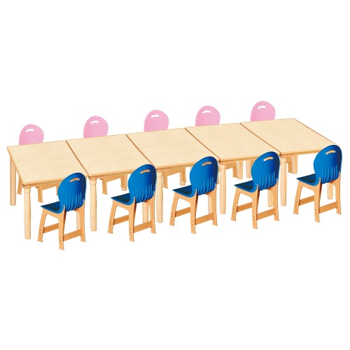 안전 자작합판 대형 사각 5조각 10인 책상의자세트(분홍+파랑 파스텔의자)
