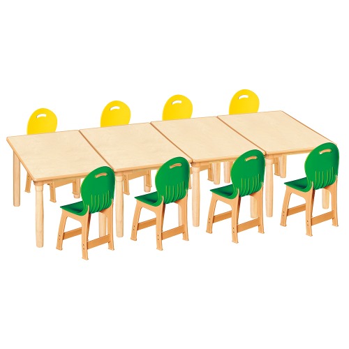 안전 자작합판 대형 사각 4조각 8인 책상의자세트(노랑+초록 파스텔의자)
