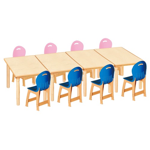 안전 자작합판 대형 사각 4조각 8인 책상의자세트(분홍+파랑 파스텔의자)