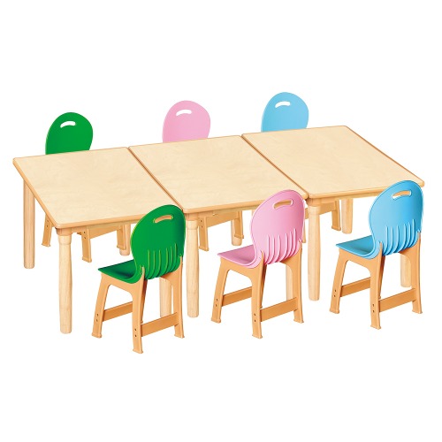 안전 자작합판 대형 사각 3조각 6인 책상의자세트(초록+분홍+하늘 파스텔의자)