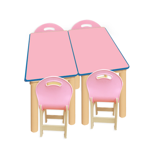 안전 분홍 사각2조각 4인 책상세트