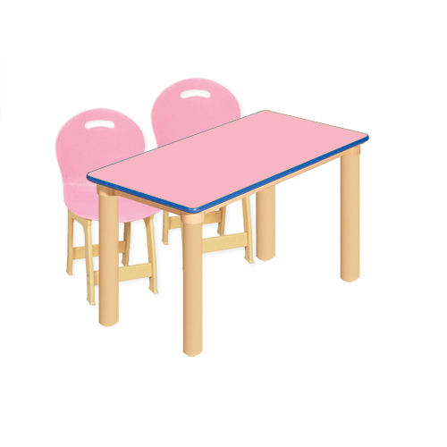 안전 분홍 사각1조각 2인 책상세트