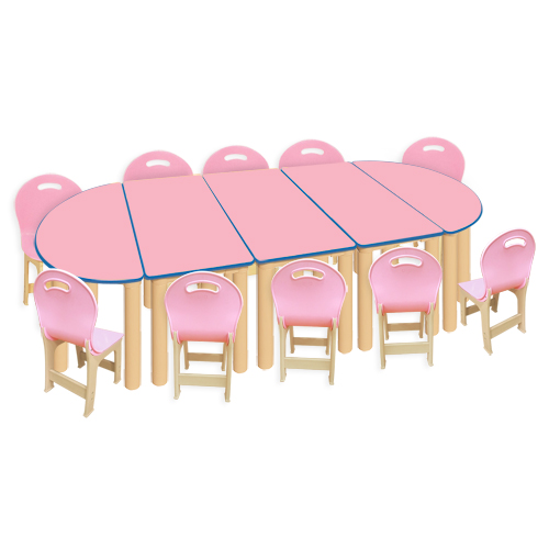 분홍 대형 안전 반달5조각 10인 책상세트