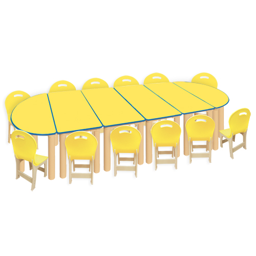 노랑 대형 안전  반달6조각 12인 책상세트