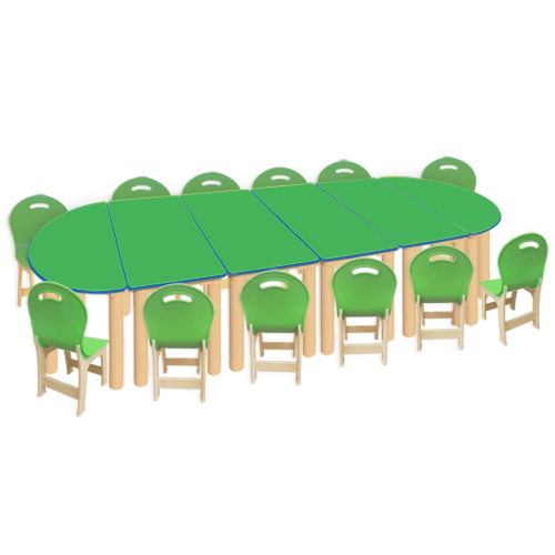초록 대형 안전 반달6조각 12인 책상세트
