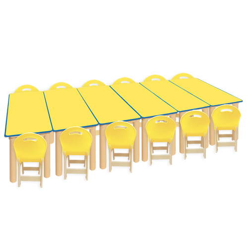 안전 노랑 사각6조각 12인 책상세트