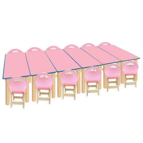 분홍 대형 안전 사각6조각 12인 책상세트
