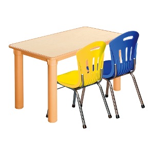 안전 자작합판 사각 1조각 2인 책상의자세트(노랑+파랑 수강의자)